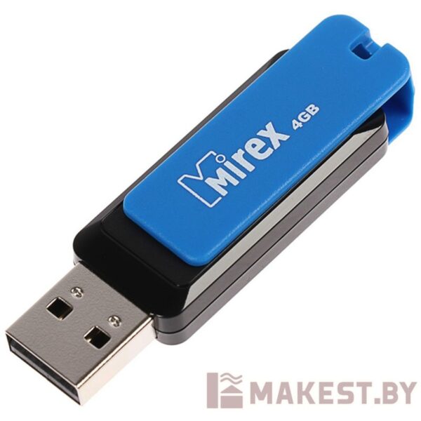 Флешка USB2.0 Mirex CITY BLUE, 4 Гб, чтение 18 Мб/с, запись 8 Мб/с, цвет черный-синий